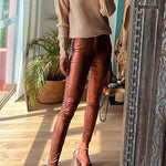 Metallic Faux Leather Skinny Legging Pants