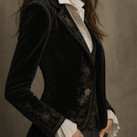 Elegant Black Velvet Embroidered Blazer