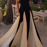 Margovil Spaghetti Strap Low Cut Color Block Swing Maxi Dress