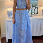 Margovil Lace Hollow Out Sleeveless Crop Top High Waist Maxi Skirt Set