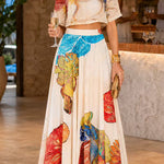 Crewneck Short Sleeves Crop Top High Rise Maxi Skirt Floral Print Set