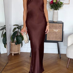 Margovil Halter Backless Satin Maxi Party Dress