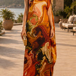 One Shoulder Valley Printed Maxi Dress