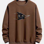 Zipper Black Cat Print Relax Fit Sweatshirt
