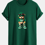 Regular Fit Trendy Bear Print Cotton T-Shirt