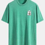 Ghost Drinking Coffee Print Washed Distressed Drop Shoulder T-Shirt