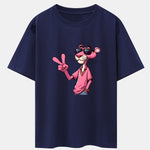 Pink Panther With V Sign Print Drop Shoulder Oversize T-Shirt