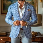 Men's Fashion Spring Summer Checked Notch Lapel Two Buttons Blazer