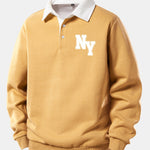 NY Print Contrast Polo Collar Sweatshirt