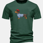Regular Fit Dachshund Wearing Striped Sweater Print Cotton T-Shirt