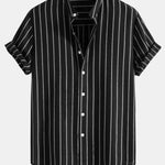 Cotton Blend Striped Stand Collar Shirt