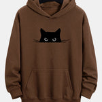 Black Cat Print Relax Fit Hoodie