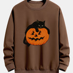Pumpkin Black Cat Print Relax Fit Sweatshirt