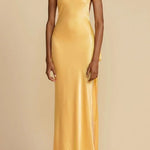 One Shoulder Backless Satin Maxi Party Dress