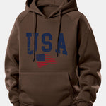 USA Flag Print Drawstring Hoodie