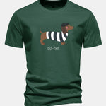 Regular Fit French Dachshund Print Cotton T-Shirt