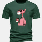 Regular Fit Pink Panther Drinking Coffee Print Cotton T-Shirt