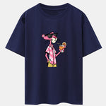 Vacation Pink Panther Print Drop Shoulder Oversize T-Shirt