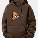 Zipper Bear Print Drawstring Hoodie