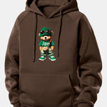 Trendy Bear Print Drawstring Hoodie
