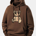 Plaid Pattern Dissolving Bear Print Relax Fit Hoodie