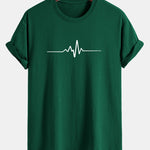 Regular Fit Heartbeat Flatline Print Cotton T-Shirt