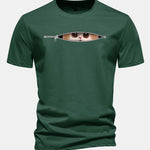 Regular Fit Zipper Cat Print Cotton T-Shirt