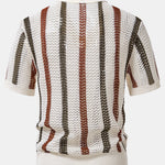 Striped Crochet V Neck Polo & Straight Leg Linen Pants