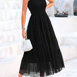 Square Neck Sleeveless Ruffle Tiered Midi Dress