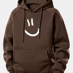 Smiley Face Print Drawstring Hoodie