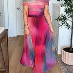 Off Shoulder Sunset Gradient Pleated Maxi Dress