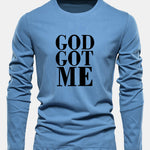 Long Sleeve God Got Me Print Cotton T-Shirt