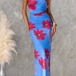 Low-cut Back Sleeveless Floral Print Maxi Dress