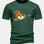 Regular Fit Zipper Bear Print Cotton T-Shirt