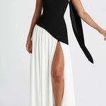 Margovil Strapless Back Lace-up High Slit Splice Maxi Dress