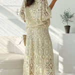 V Neck Half Sleeves Crochet Hollow Out Top