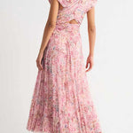 Halter V Neck Floral Print Maxi Dress