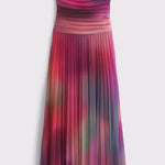 Off Shoulder Sunset Gradient Pleated Maxi Dress