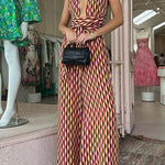 Margovil Chic Back Criss Cross Knot Waist Wide Leg Printed Jumpsuit