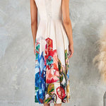 Square Neck Sleeveless Floral Print Midi Dress