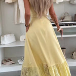 Square Neck Sleeveless Lace Splice Maxi Dress