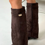 Margovil Pointed Toe Block Heel Fold Over High Boots