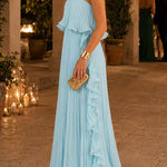 Margovil Elegant Strapless Tube Ruffle Pleated Maxi Dress