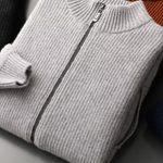 PURE EXTRA-FINE MERINO WOOL RIBBED CARDIGAN