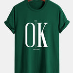 Regular Fit OK Slogan Print Cotton T-Shirt