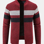 Striped Baseball Collar Teddy Lined Zip Up Sweater