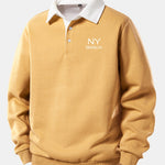 NY Brooklyn Print Contrast Polo Collar Sweatshirt