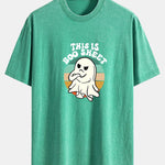 Ghost Slogan Print Washed Distressed Drop Shoulder T-Shirt