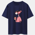 Pink Panther Drinking Coffee Print Drop Shoulder Oversize T-Shirt