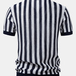 Stripe Johnny Collar Open Knit Polo & Straight Leg Linen Pants